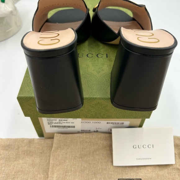 Women's Gucci Horsebit Leather mid heel slide sandal size 37.5 made in Italy - Picture 7 of 9